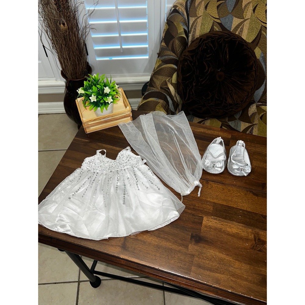 Build-A-Bear Workshop Wedding Dress On Ear Style Veil Halloween Bride with shoes